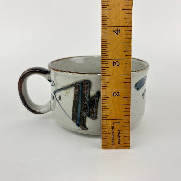 Stoneware Hand Painted Glazed Mug with Raised Fish Graphic - Picture 7 of 7